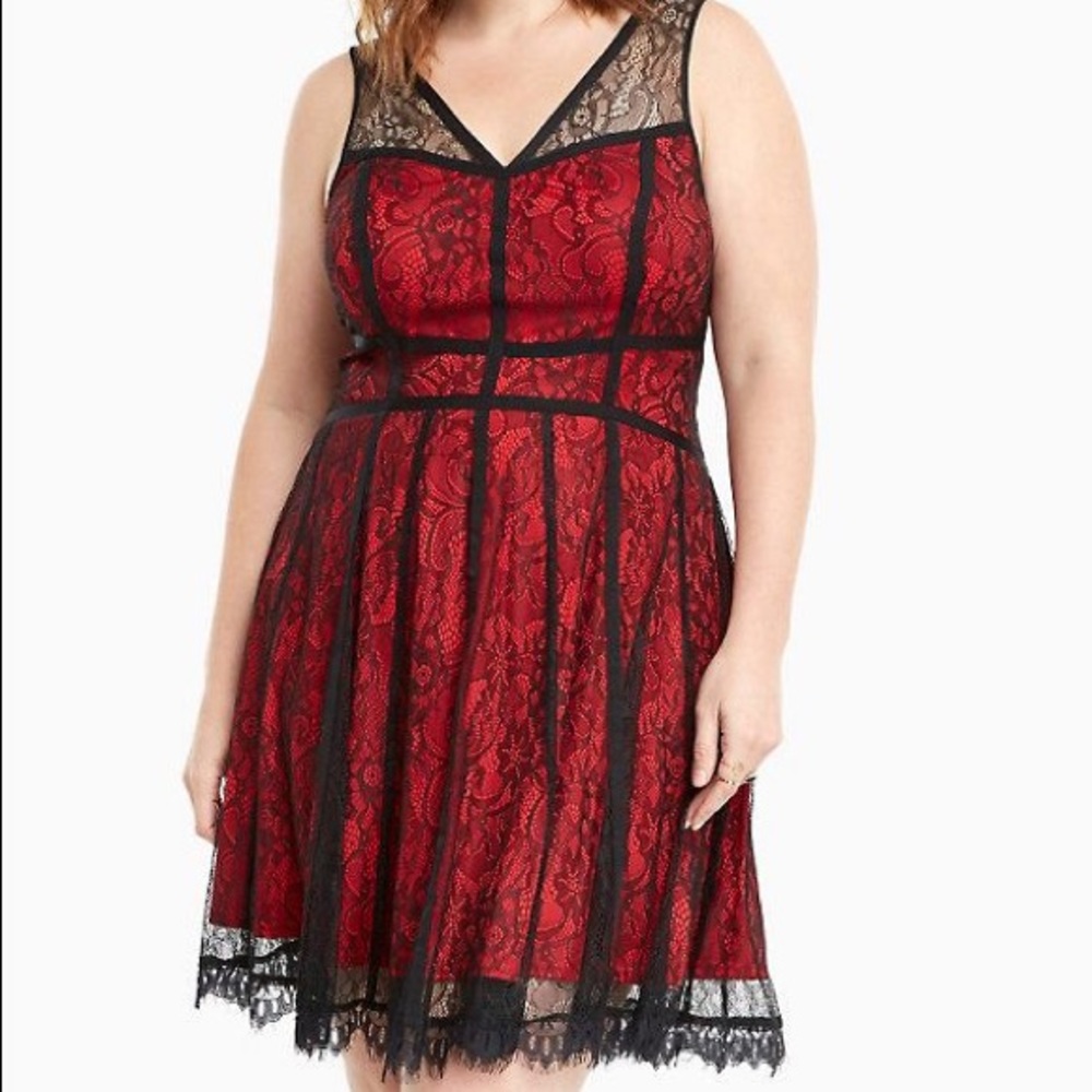Red lace strappy slip dress torrid